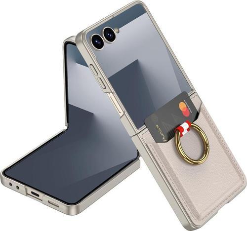 Galaxy Z Flip 7 Kıpta Yüzüklü Kartlıklı Kılıf Titanyum