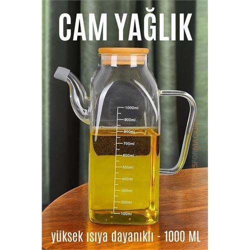  Yağ Sirke Şişesi Yağlık Borosilikat Cam 1000 ML