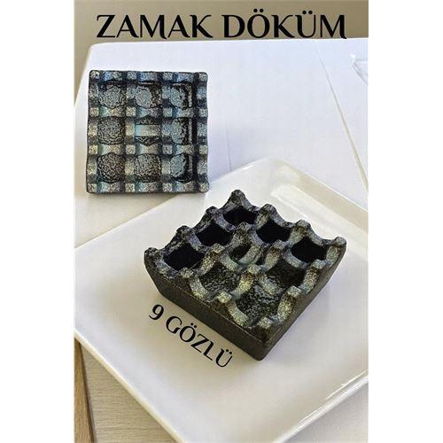  Kapaklı Zamak Döküm Kare Küllük Metal Kül Tablası - Kafe Küllüğü SARI-KAHVE
