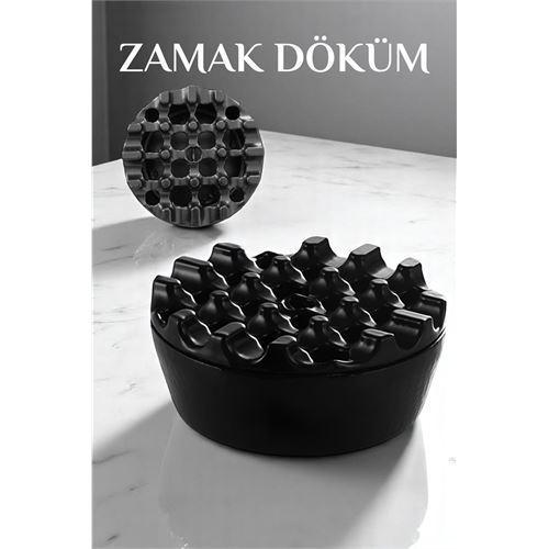  Kapaklı Zamak Döküm Yuvarlak Küllük Metal Kül Tablası - Kafe Küllüğü SİYAH