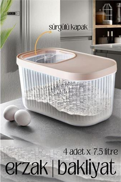MultiBox Erzak Bakliyat Kutusu Sürgülü Kapak 7.5 Litre 4 ADET