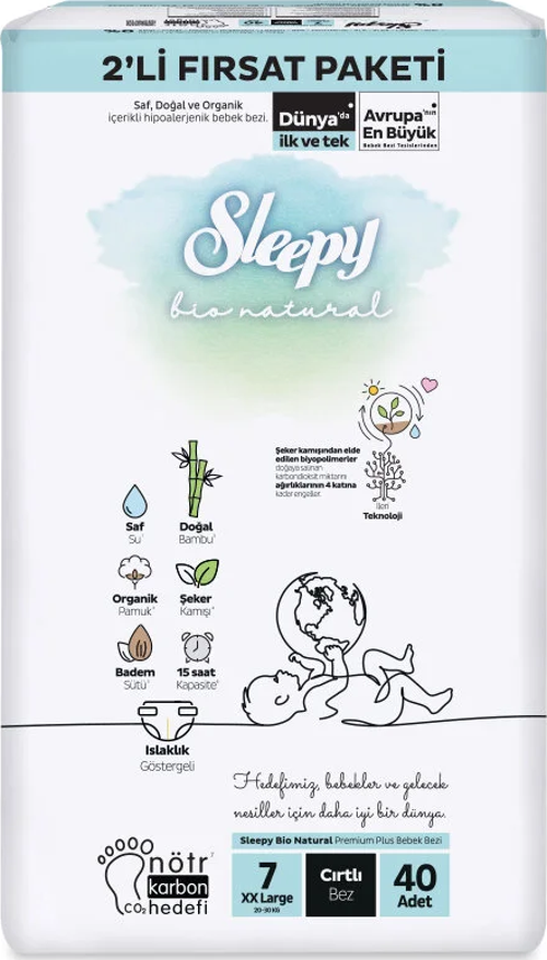 Sleepy Bio Natural Bebek Bezi 2'Li Fırsat Paketi 7 Beden 40 Adet