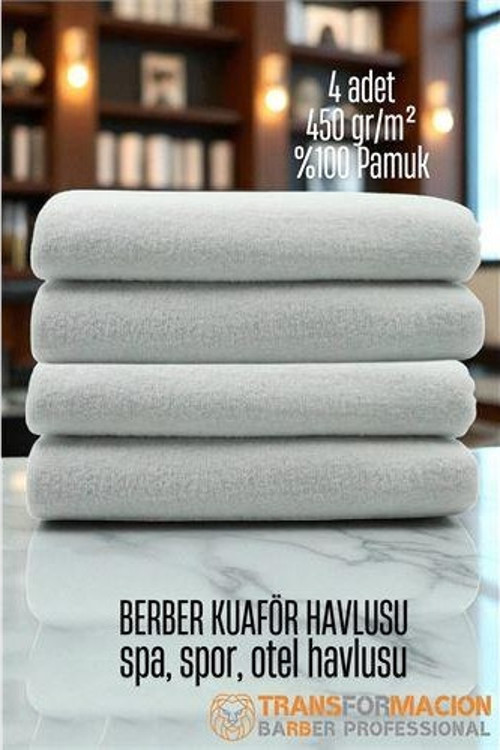 Modacar Kuaför Berber Havlusu 4 ADET Pamuk Berber Havlusu 50x90 Beyaz
