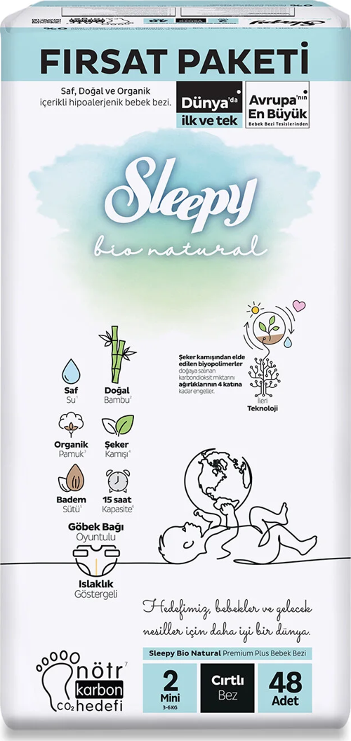 Sleepy Bio Natural Bebek Bezi Fırsat Paketi 2 Beden 48 Adet