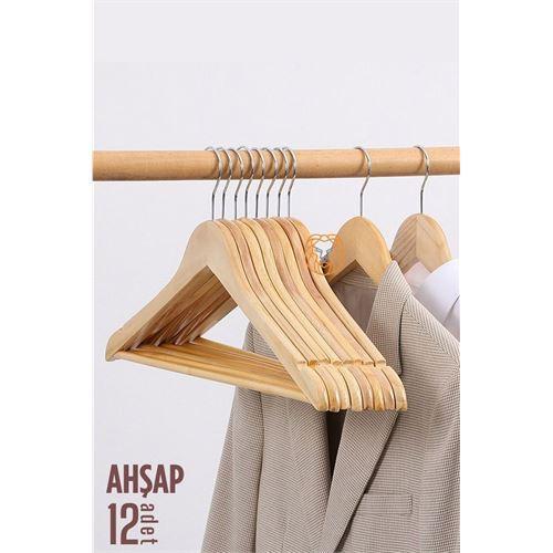  Natural Ahşap Elbise Askısı 12 ADET Montague Design