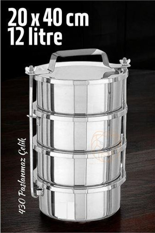 Sefer Tası Yemek Kabı Paslanmaz Çelik 4 Katlı 20 cm 3 LİTRE