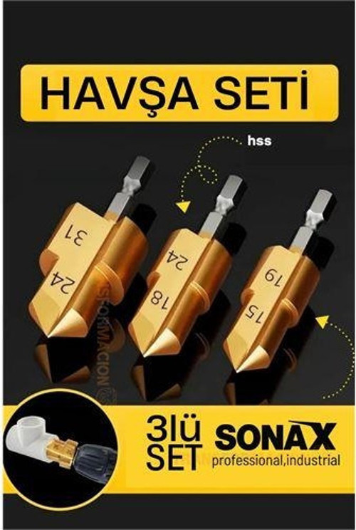 Modacar Plastik Boru Kalemtraş Kademeli Boru Açma Pvc Pprc Boru Tamir Delme Genişletme Onarımı İçin 3lü Havşa Seti