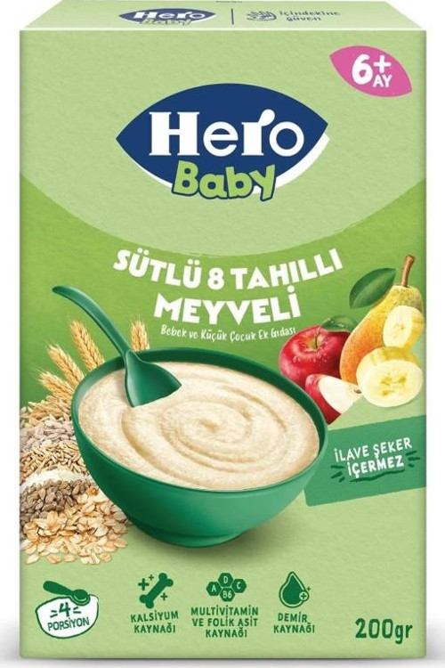 Hero Baby Sütlü 8 Tahıllı Meyveli Kaşık Mama 200 Gr
