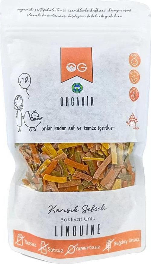 OG Natural Organik Karışık Sebzeli Bakliyat Unlu Şerit Makarna Linguine 200 Gr