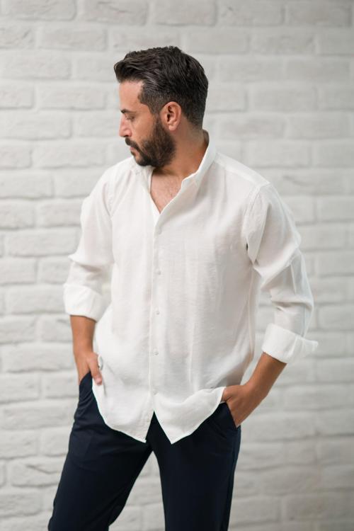 Regular Fit Yaka Düğmeli Yazlık Modal Kumaş Erkek Gömlek