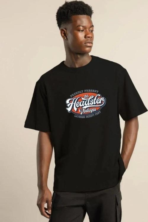 Unisex Baskılı Oversize T-Shirt - Siyah