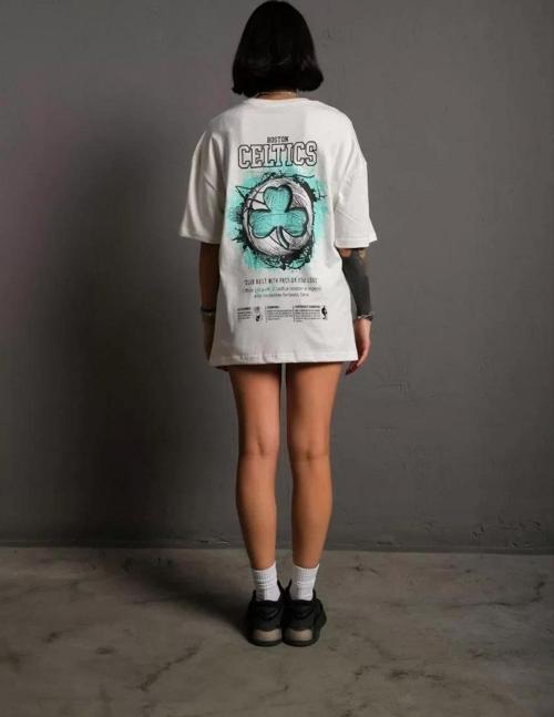 Kadın Sırt Baskılı T-shirt - Beyaz