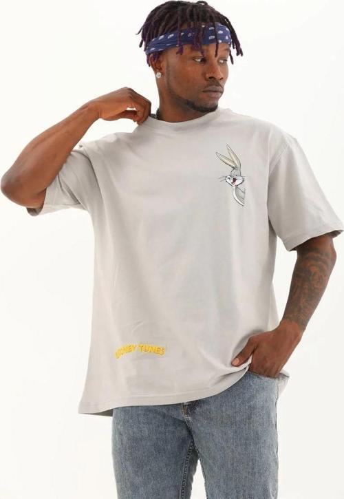 Unisex Oversize Baskılı Bisiklet Yaka T-Shirt - Gri