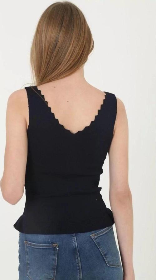 Kadın V Yaka Fırfır Detay Crop - Siyah