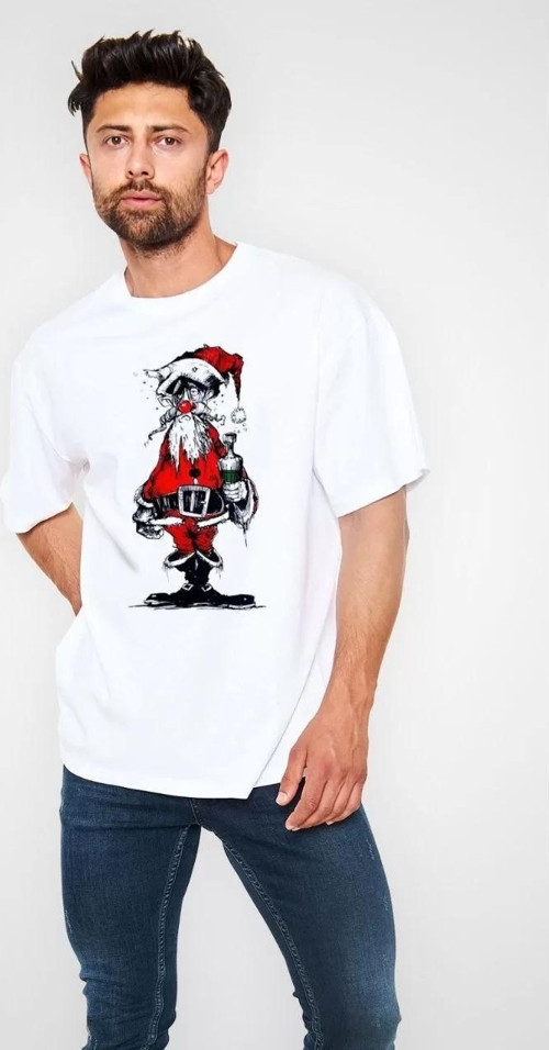 Unisex Bisiklet Yaka Baskılı Oversize T-Shirt - Beyaz