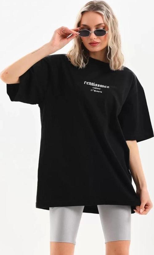 Unisex Baskılı Oversize T-Shirt - Siyah