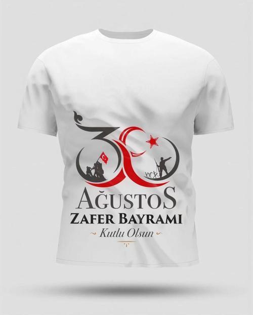 30 Ağustos Oversize Baskılı T-shirt - Beyaz
