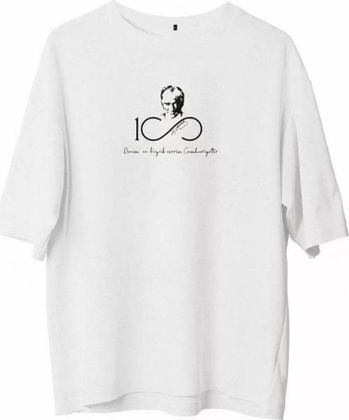 Unisex Bisiklet Yaka Baskılı Oversize T-Shirt - Beyaz