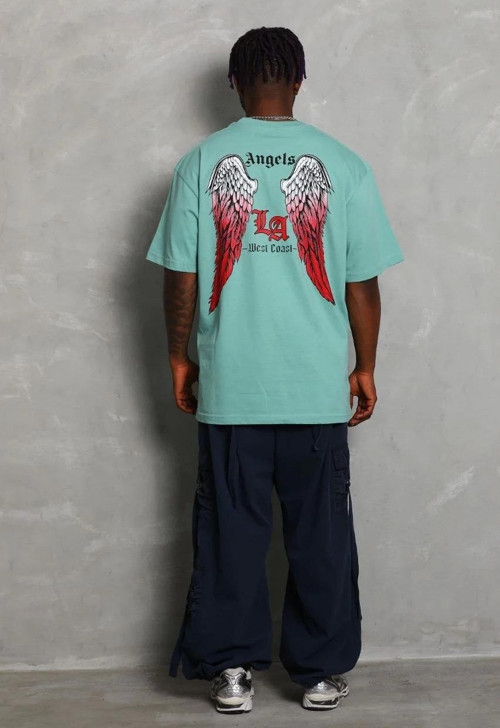 Unisex Oversize Baskılı Bisiklet Yaka T-Shirt - Mint Yeşili