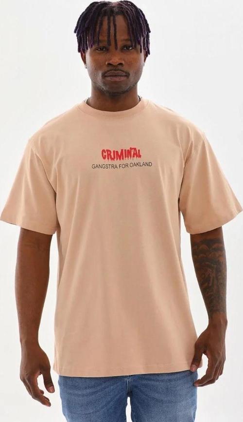 Unisex Baskılı Oversize T-Shirt - Bej