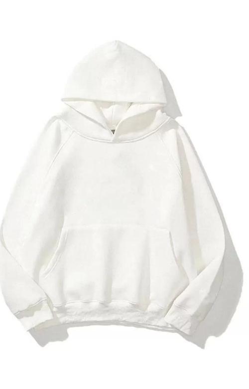 3 İplik Pamuklu Unisex Kapşonlu Sweetshirt - Beyaz