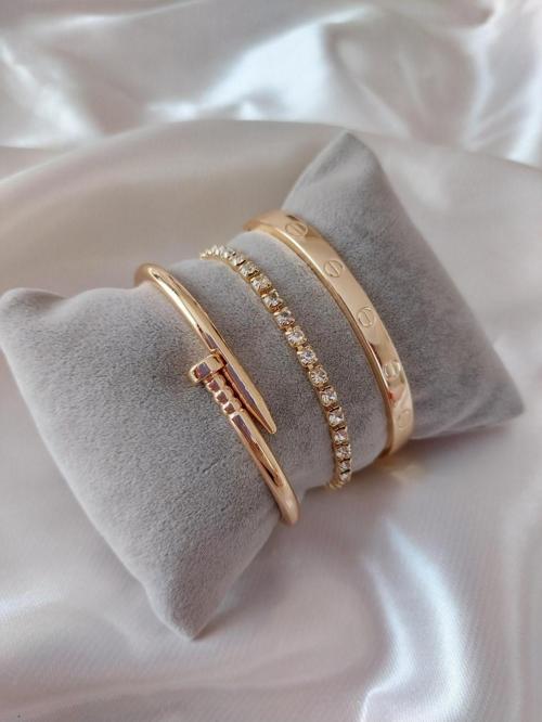 Altın Renk Çivi Su Yolu Kartier Altın Kaplama Kararmaz Kombin Bileklik - 2914