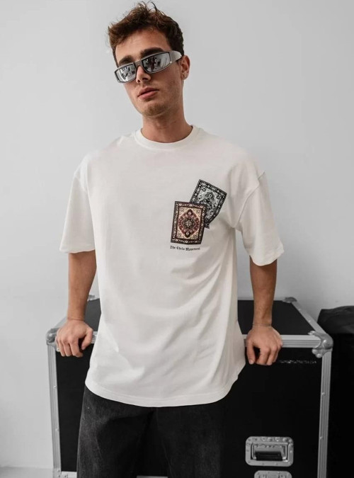 Erkek Baskılı Oversize T-shirt - Beyaz
