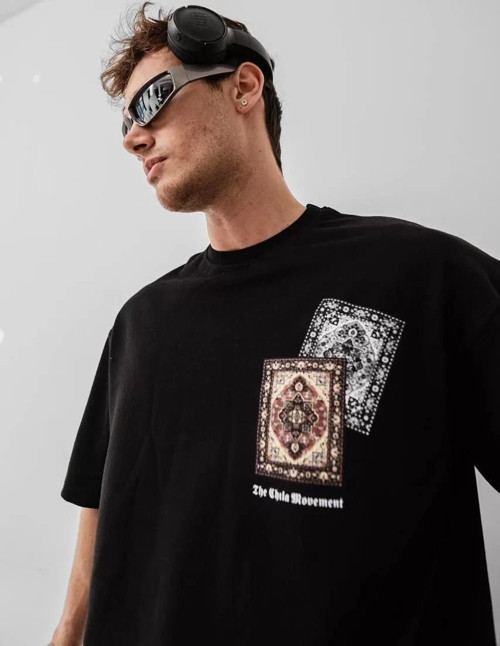 Erkek Baskılı Oversize T-shirt - Siyah