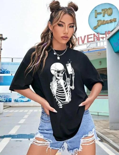 Baskılı Kadın T-shirt - Siyah