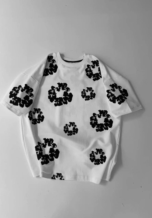 Ön ve Arka Baskılı Oversize Bisiklet Yaka T-shirt- Beyaz