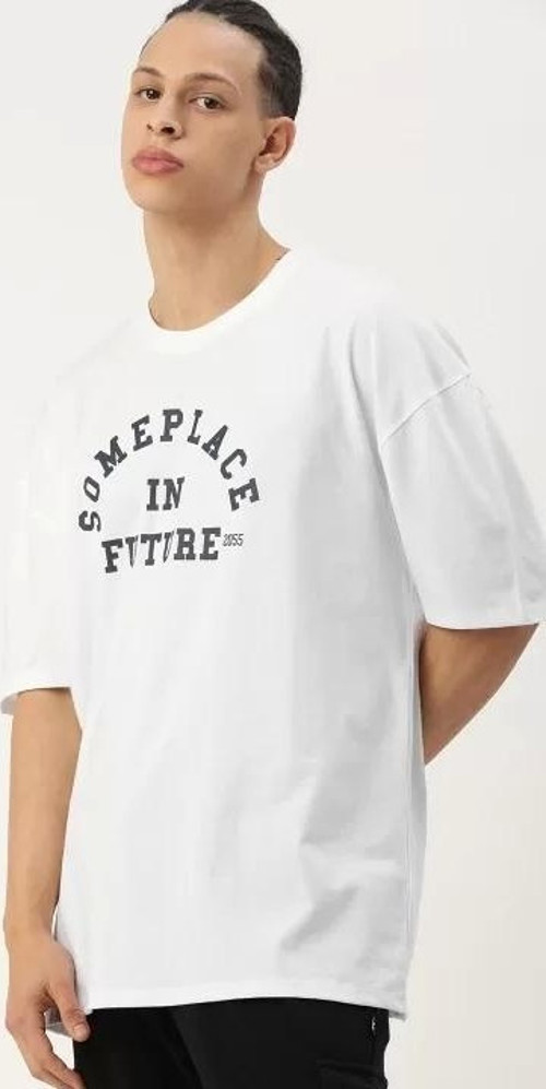 Erkek Baskılı Oversize T-shirt - Beyaz