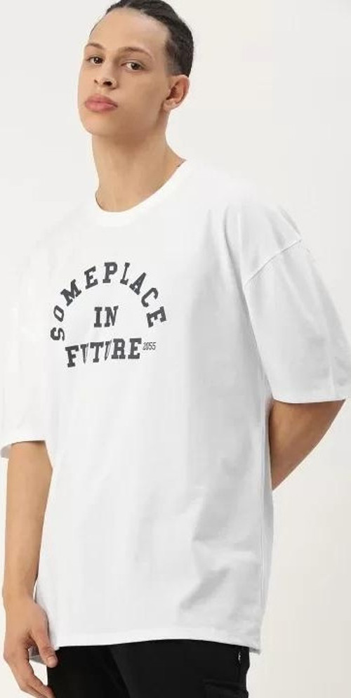 Erkek Baskılı Oversize T-shirt - Beyaz