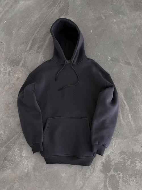 Kapüşonlu Üç İplik Penye Basic SweatShirt - Füme