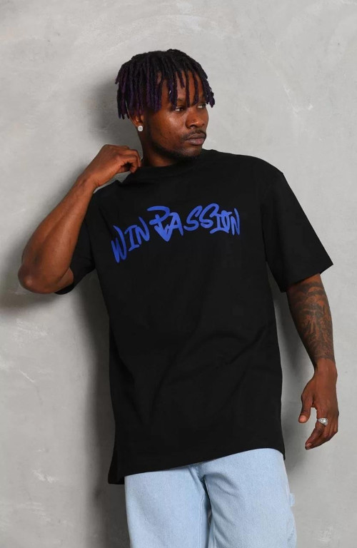Unisex Oversize Baskılı Bisiklet Yaka T-Shirt - Siyah