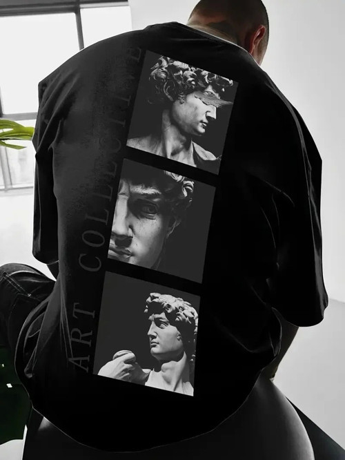 Benzersiz Sırt Baskılı Erkek Sokak Stili Bol Tişört - Nefes Alabilir Polyester, Makinede Yıkanabilir