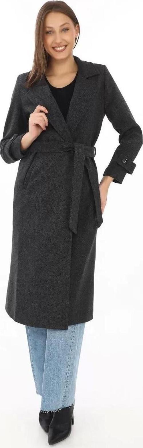 Kadın Astarlı Balık Sırtı Kaşmir Kaşe Kaban - Siyah