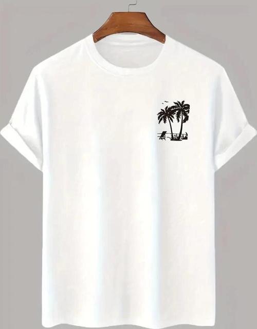 20/1 Penye Compack Palmiye Baskılı Oversize Bisiklet Yaka Kısa Kol T-shirt - Beyaz