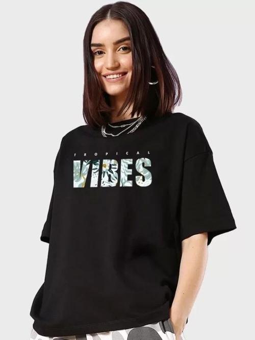 Kadın Baskılı Oversize T-shirt - Siyah
