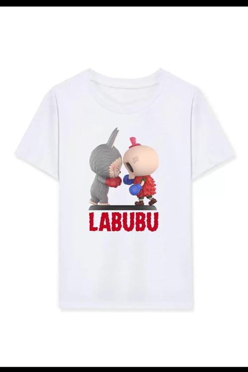 Kız Labubu Çocuk Baskılı T-Shirt - Beyaz