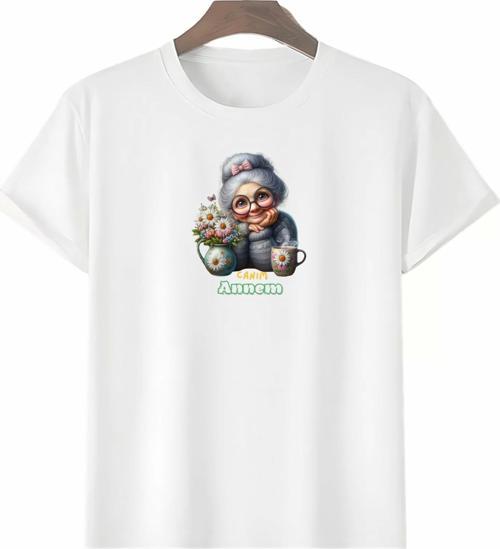 Anneler Gününe Özel Tasarım Canım Annem Baskılı T-shirt - Beyaz