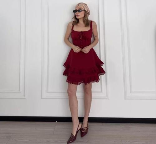 Mini Askılı Elbise - Bordo