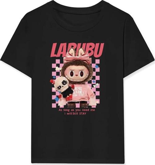 Kız Labubu Çocuk Baskılı T-Shirt - Siyah