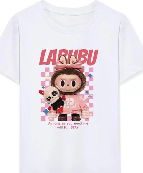 Kız Labubu Çocuk Baskılı T-Shirt - Beyaz