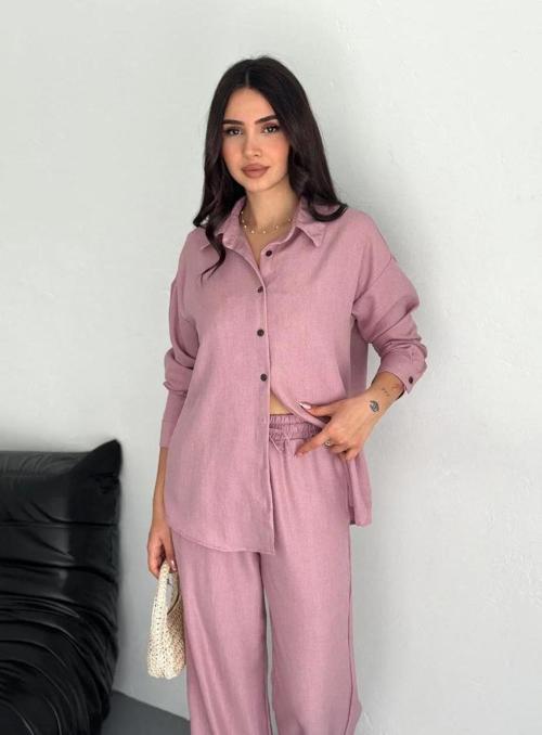 Gömlek Pantolon ikili Takım - Toz Pembe