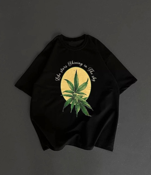 Ön ve Arka Baskılı Oversize Bisiklet Yaka T-shirt- Siyah