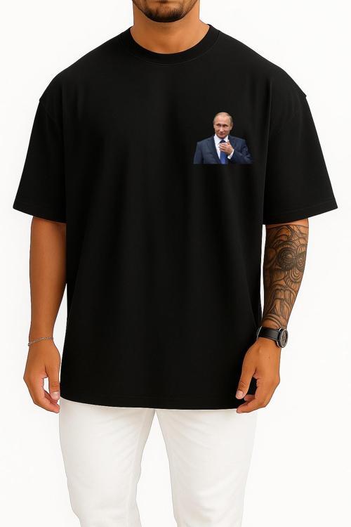 Oversize Vladimir Putin Cep Tasarımlı Unisex T-Shirt