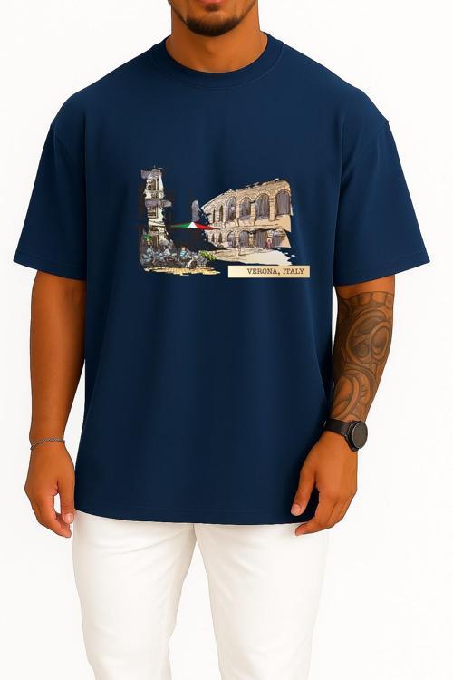 Oversize Verona İtaly Göğüs ve Sırt Tasarımlı Unisex T-Shirt