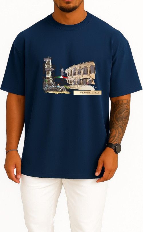 Oversize Verona İtaly Göğüs ve Sırt Tasarımlı Unisex T-Shirt