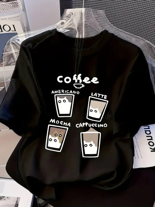 20/1 Penye Compack Baskılı Oversize Bisiklet Yaka Kısa Kol Yazlık T-shirt - Siyah