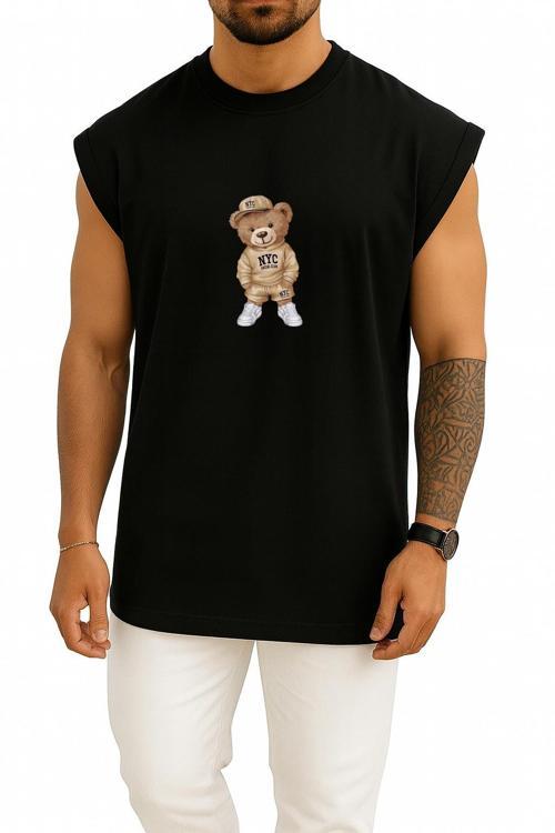 Oversize Pofuduk Cool Teddy Bear Göğüs Tasarımlı Atlet